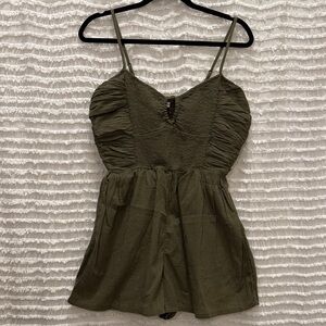 Aerie Olive Green Ruched Romper